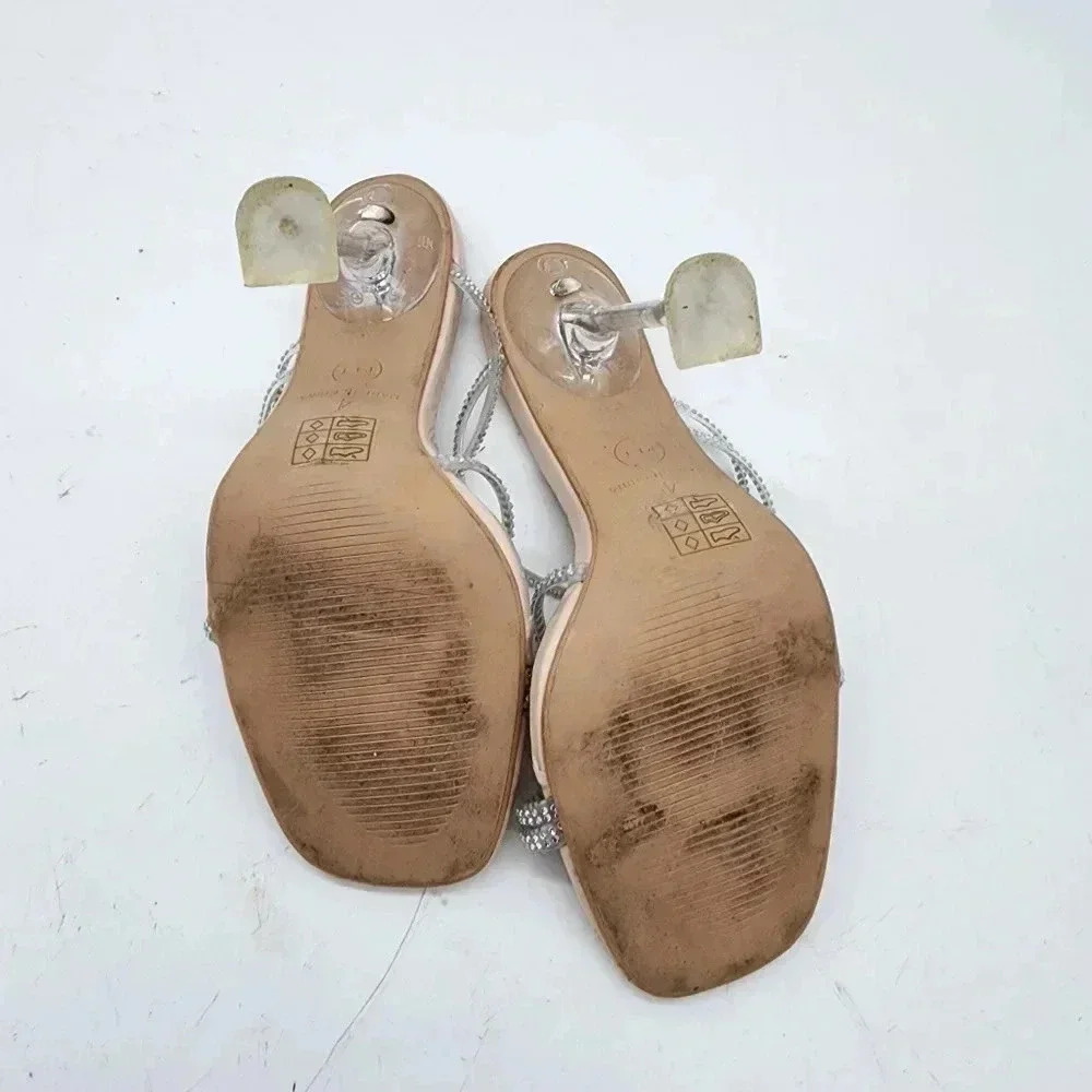 PrettyLittleThing Women's Nude Beige Clear Heel Mule Sandals Rhinestones Sz 6 - Picture 8 of 9